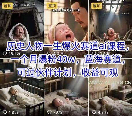 历史人物一生爆火赛道ai课程，一个月爆粉40w，蓝海赛道，可过伙伴计划，收益可观-A5资源网