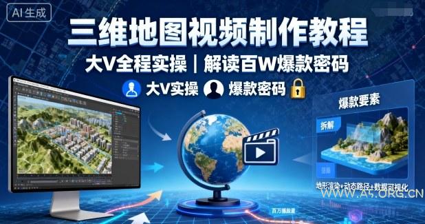 三维地图视频制作教程，大V全程实操，解读百W爆款密码-A5资源网