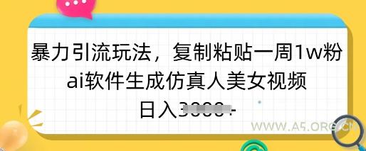 暴力引流玩法，复制粘贴一周1w粉，ai软件生成仿真人美女视频，日入多张-A5资源网