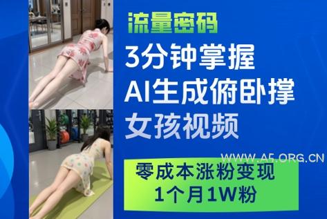 3分钟掌握AI生成俯卧撑女孩视频，零成本涨粉变现，1个月1W粉-A5资源网