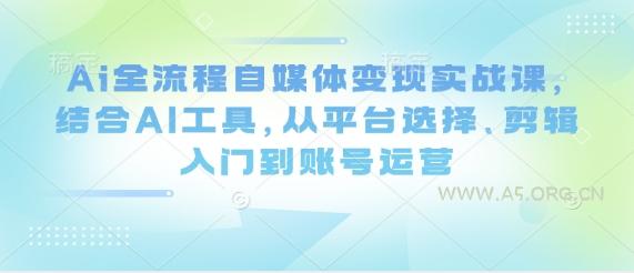 Ai全流程自媒体变现实战课，结合AI工具，从平台选择、剪辑入门到账号运营-A5资源网