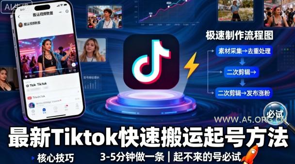 最新Tiktok快速搬运快速起号方法，3-5分钟做一条，起不来的号可以试试-A5资源网