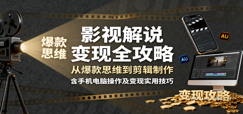 影视解说变现全攻略：从爆款思维到剪辑制作，含手机电脑操作及变现实用技巧-A5资源网