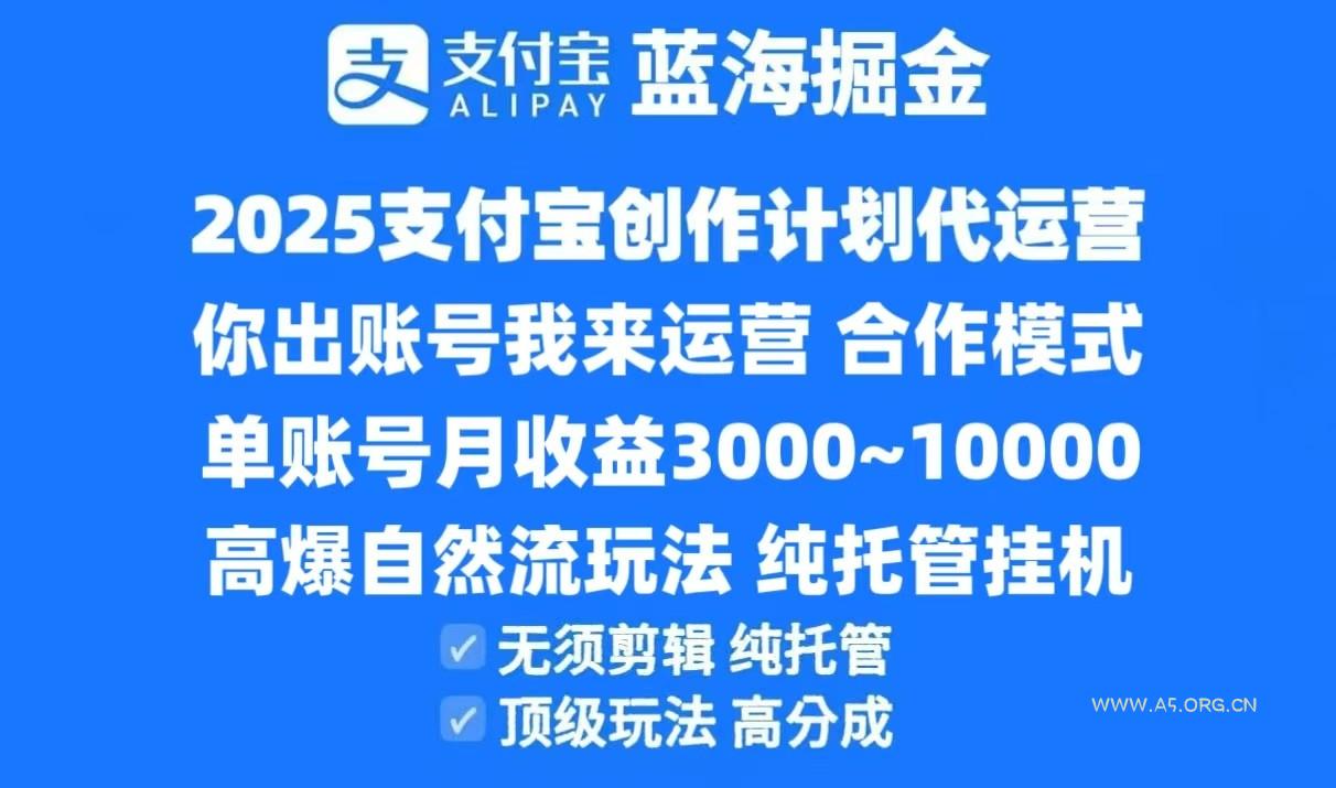 2025支付宝创作分成计划代运营，高爆自然流玩法，纯挂机高分成，合作共赢模式！-A5资源网