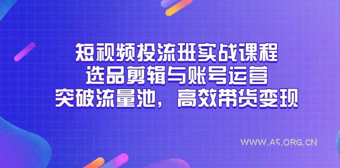 短视频投流班实战课程，选品剪辑与账号运营，突破流量池，高效带货变现-A5资源网