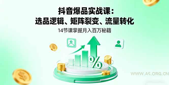 抖音爆品实战课：选品逻辑、矩阵裂变、流量转化，14节课掌握月入百万秘籍-A5资源网