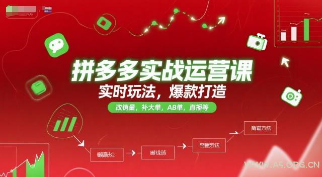 拼多多实战运营课，实时玩法，爆款打造，改销量，补大单，AB单，直播等(更新2025月)-A5资源网