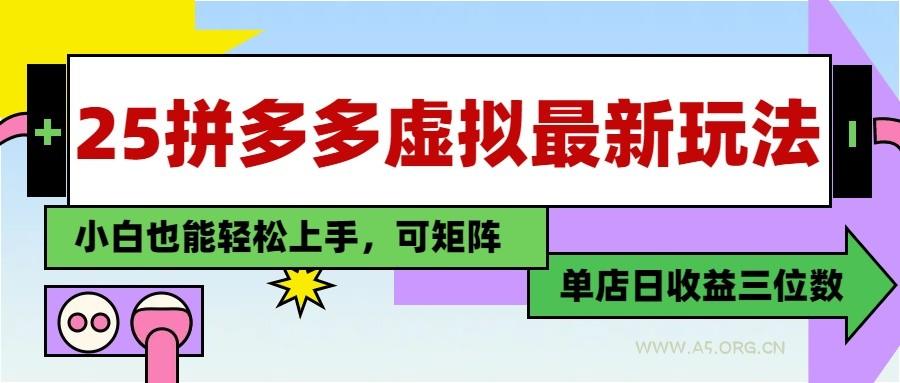 25最新拼多多虚拟电商，单店日入3位数， 小白也能快速上手，保姆级教程-A5资源网