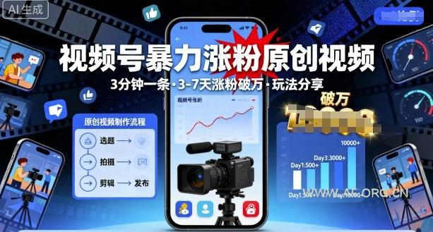 视频号暴力涨粉原创视频，3分钟一条原创视频，3-7天涨粉破万，玩法分享给你-A5资源网