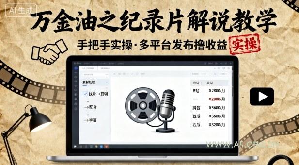 万金油之纪录片解说教学，手把手教你，完全实操，多平台发布撸收益-A5资源网