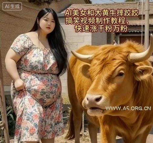 AI美女和大黄牛摔跤搞笑荒诞视频制作教程，快速涨千粉万粉-A5资源网