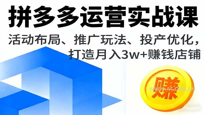 拼多多运营实战课，活动布局、推广玩法、投产优化，打造月入3w+赚钱店铺-A5资源网