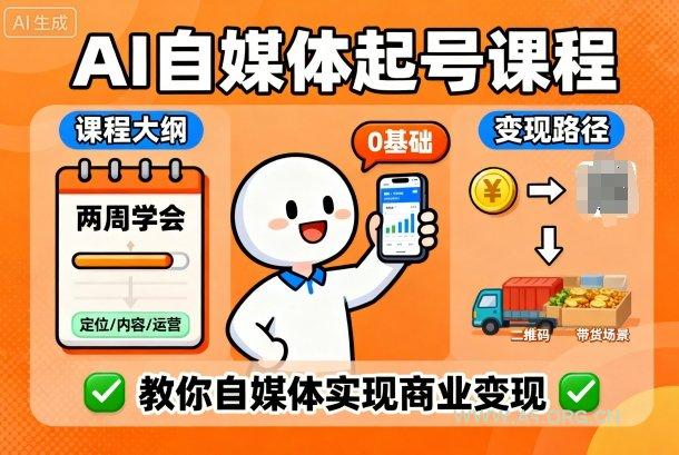 AI自媒体起号课程，0基础小白两周学会，教你自媒体实现商业变现-A5资源网
