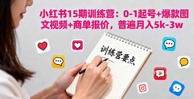 小红书15期训练营：0-1起号+爆款图文视频+商单报价，普遍月入5k-3w-A5资源网