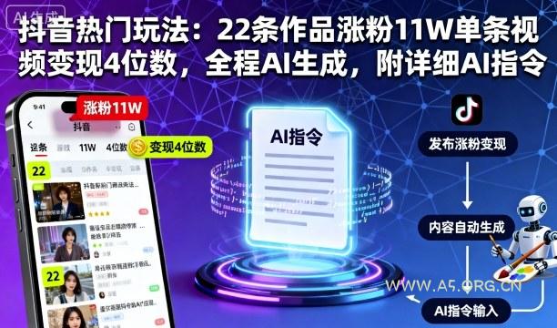 抖音热门玩法：22条作品涨粉11W单条视频变现4位数，全程AI生成，附详细AI指令-A5资源网