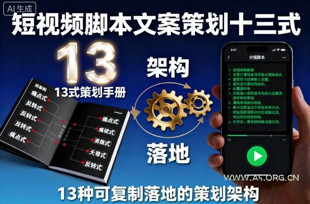 短视频脚本文案策划十三式，13种可复制落地的策划架构-A5资源网