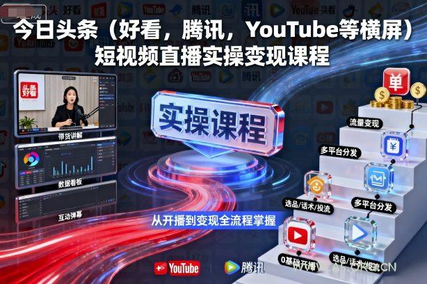 今日头条(好看，腾讯，YouTube等横屏)短视频直播实操变现课程-A5资源网