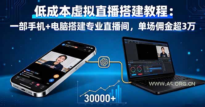 低成本虚拟直播搭建教程：一部手机+电脑搭建专业直播间，单场佣金超3万-A5资源网