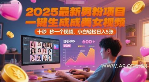 2025最新男粉项目，一键生成美女视频，日引600+色粉 十秒一个视频，小白轻松日入5张【揭秘】-A5资源网
