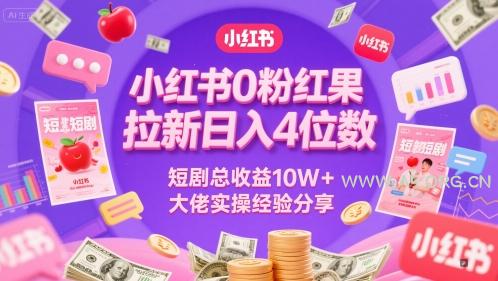 小红书0粉红果短剧拉新日入4位，数短剧总收益10W+大佬实操经验分享-A5资源网