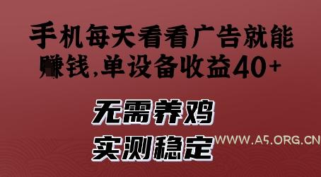 手机每天看看广告就能挣钱，单设备收益40+，无需养鸡，实测稳定【揭秘】-A5资源网