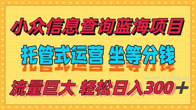 稳定日入300＋，小众信息查询蓝海项目，全程懒人式托管，解放你的时间-A5资源网