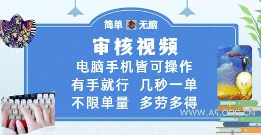 审核视频，电脑手机皆可操作，有手就行，几秒一单，不限单量，多劳多得【揭秘】-A5资源网