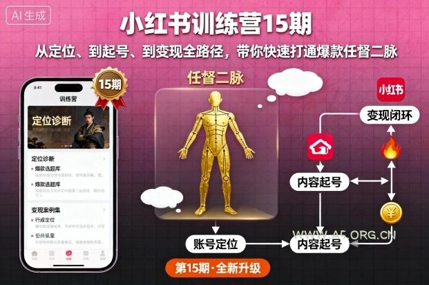 小红书训练营15期，从定位、到起号、到变现全路径，带你快速打通爆款任督二脉-A5资源网