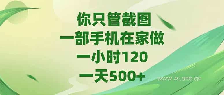 你只管截图，一部手机在家做，一小时120，-天500+-A5资源网