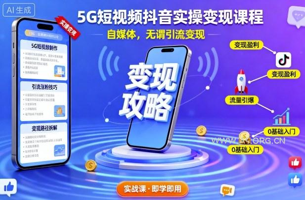 5G短视频抖音实操变现课程，自媒体，无谓引流变现-A5资源网
