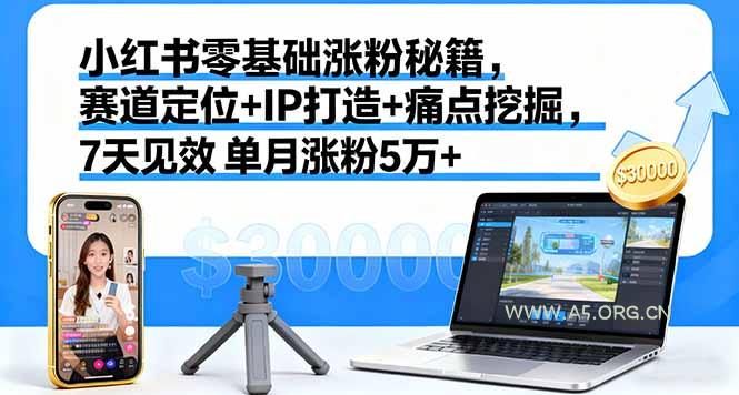小红书零基础涨粉秘籍，赛道定位+IP打造+痛点挖掘，7天见效 单月涨粉5万+-A5资源网