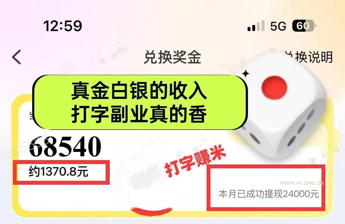 躺着打字钱到账！1小时狂赚300+ 多劳多得，有手就行 - A5资源网