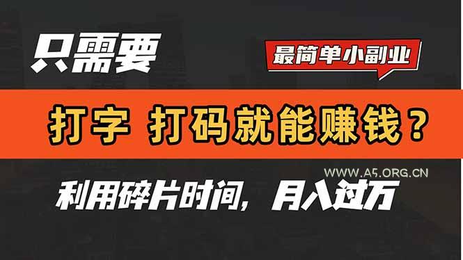 只需要打字，打码，就能赚钱？简单的赚钱小副业，利用碎片时间，月入过万-A5资源网