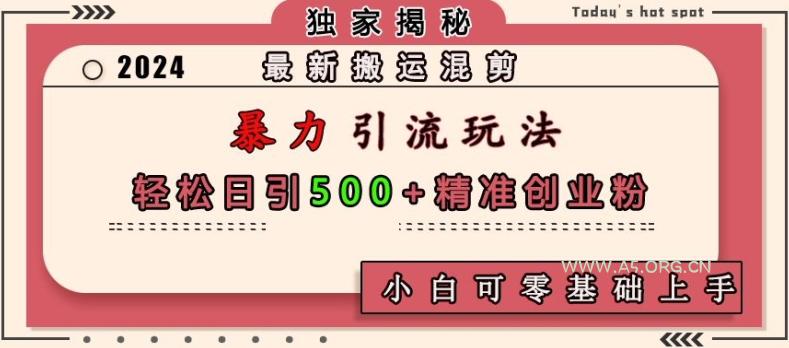 最新搬运混剪暴力引流玩法，轻松日引500+精准创业粉，小白可零基础上手-A5资源网