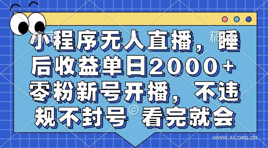 小程序无人直播，睡后收益单日2000+ 零粉新号开播，不违规不封号 看完就会-A5资源网