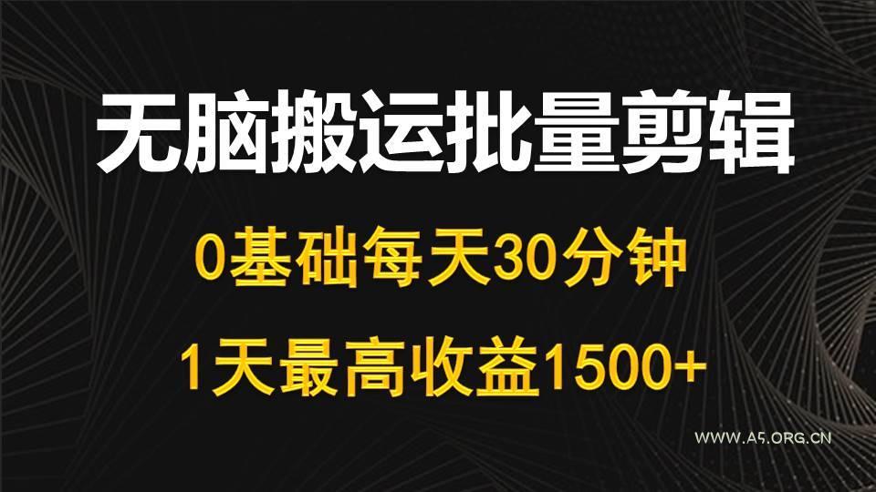 (10008期)每天30分钟，0基础无脑搬运批量剪辑，1天最高收益1500+-A5资源网