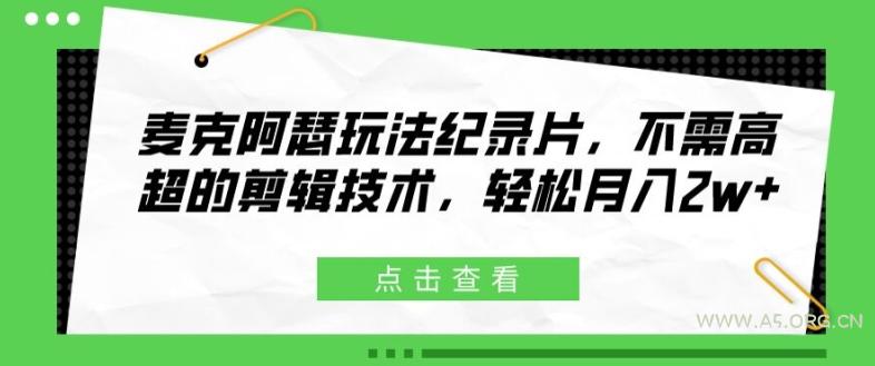 麦克阿瑟玩法纪录片，不需高超的剪辑技术，轻松月入2w+【揭秘】-A5资源网
