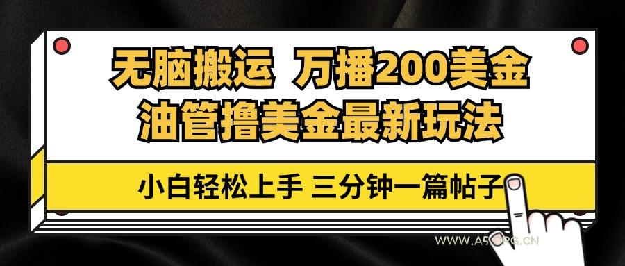 油管无脑搬运撸美金玩法教学，万播200刀，三分钟一篇帖子，小白轻松上手-A5资源网
