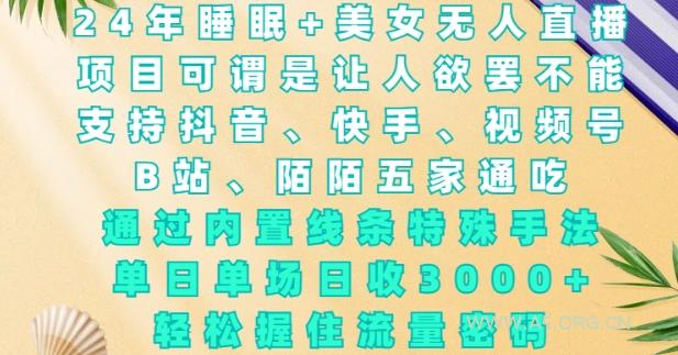 2024年睡眠+美女无人直播，通过内置线条特殊手法，单场日收3k+，轻松握住流量密码【揭秘】-A5资源网
