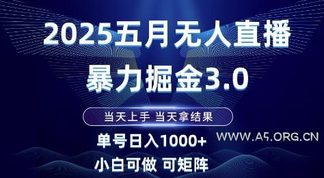 2025五月无人直播暴力掘金3.0，当天上手，当天拿结果，单号日入1k+小白可做可矩阵【揭秘】-A5资源网