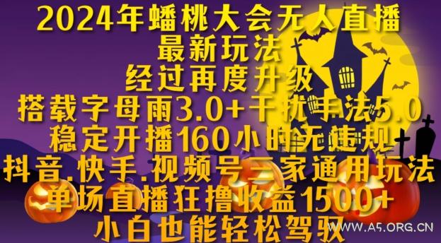 2024年蟠桃大会无人直播最新玩法，稳定开播160小时无违规，抖音、快手、视频号三家通用玩法【揭秘】-A5资源网