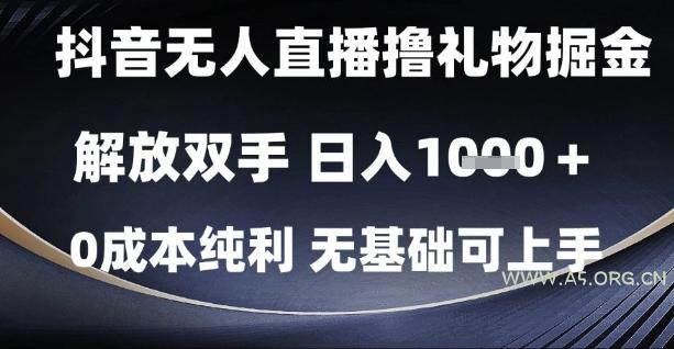 抖音无人直播撸礼物掘金，解放双手，日入1k，0成本纯利，无基础可上手【揭秘】-A5资源网