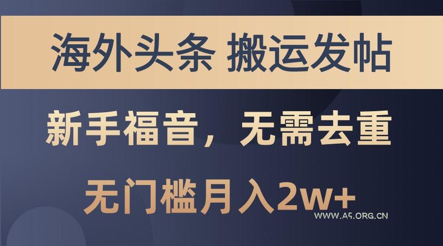海外头条撸美金，搬运发帖，新手福音，甚至无需去重，无门槛月入2w+-A5资源网