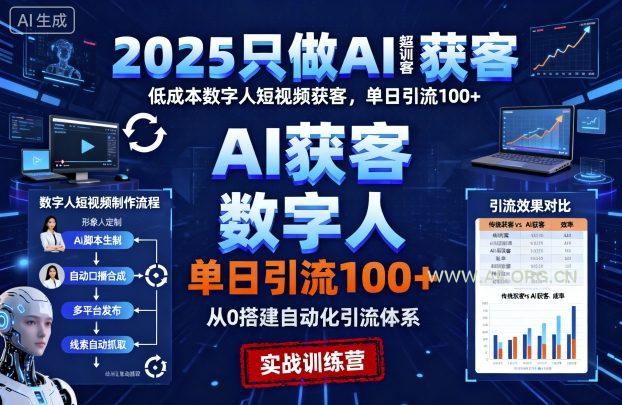 2025只做AI获客，AI超级获客实训营，低成本数字人短视频获客，单日引流100+-A5资源网