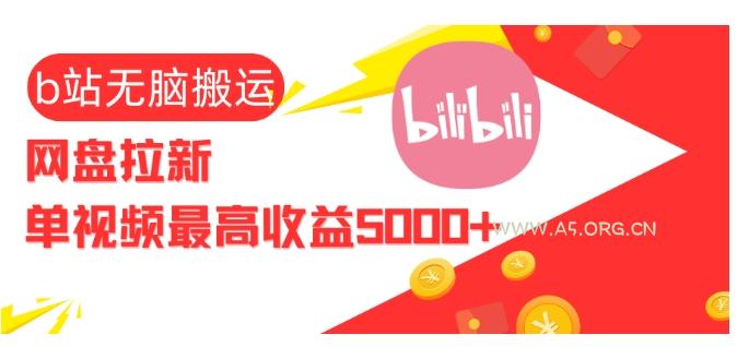 视频无脑搬运b站网盘拉新，单视频最高收益5k+【揭秘】-A5资源网