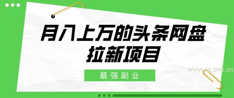 最强副业，月入上万的头条网盘拉新项目，小白新手轻松上手-A5资源网