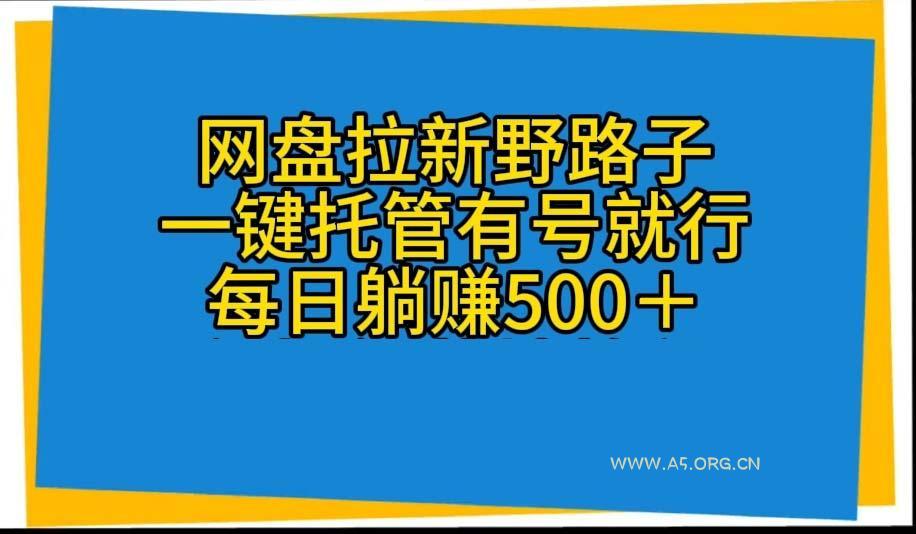 网盘拉新野路子，一键托管有号就行，全自动代发视频，每日躺赚500＋-A5资源网