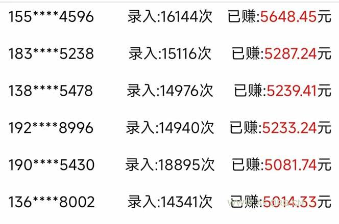 信息录入，几秒一单，只需一部手机，小白轻松上手，日入500＋ - A5资源网