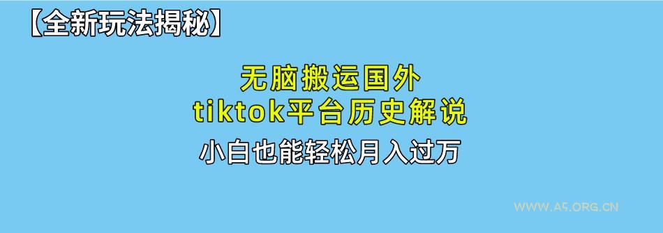 无脑搬运国外tiktok历史解说 无需剪辑，简单操作，轻松实现月入过万-A5资源网