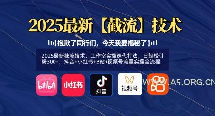 2025最新截流技术，工作室实操迭代打法，日轻松引粉300+，抖音+小红书+B站+视频号流量实操全流程-A5资源网